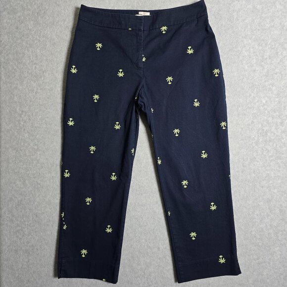 Talbots Pants - Talbots Womens Size 6 Navy Blue Palm Tree Curvy Ankle Cropped Chino Vacay Pants